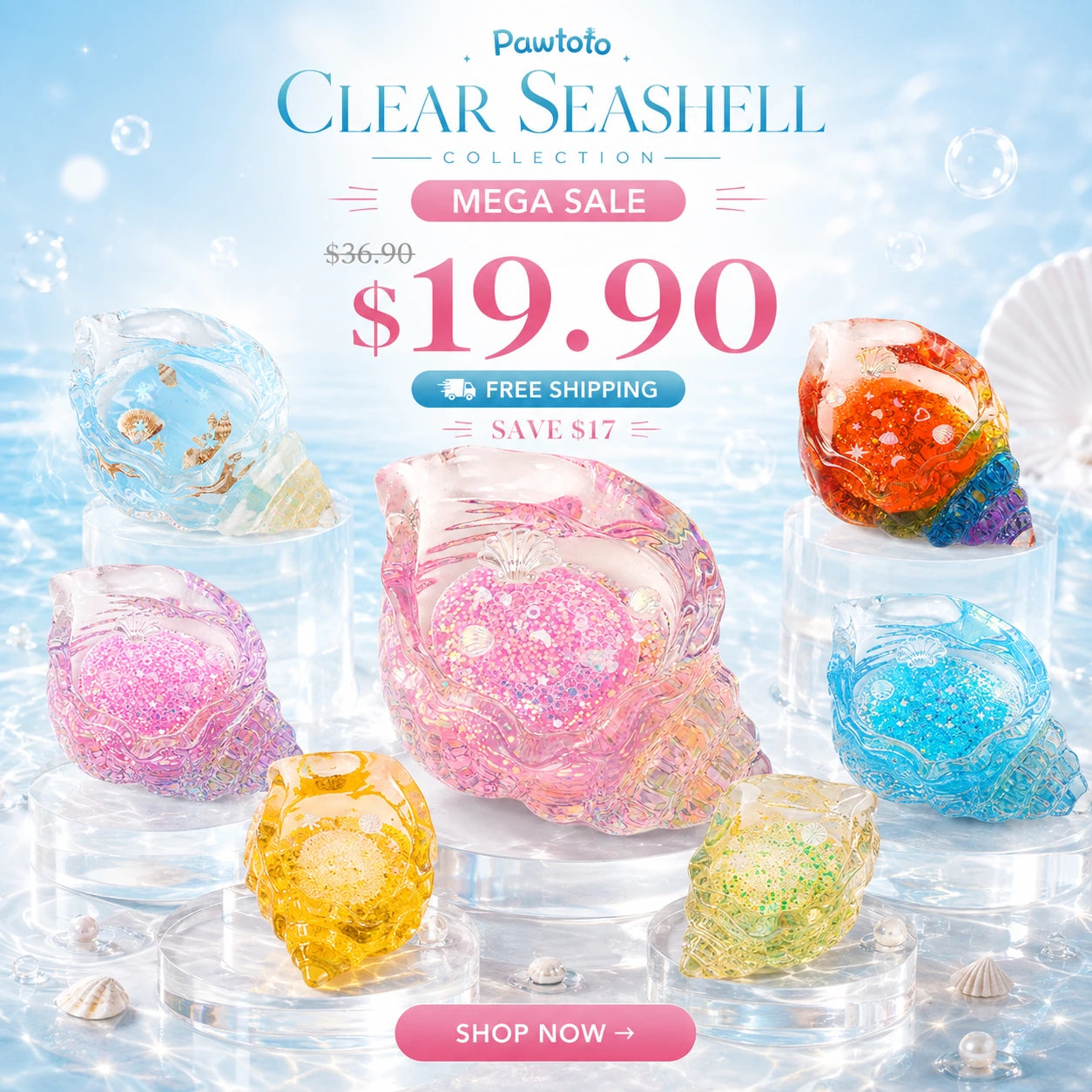 Clear Seashell Squishy Stress Relief Toy | Food-Grade Silicone