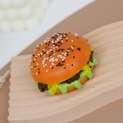 Pawtoto Salted Mini Burger Squishy Toy Handmade Food Grade Silicon Creamy Clay Feel Medium Soft Slow Rebound
