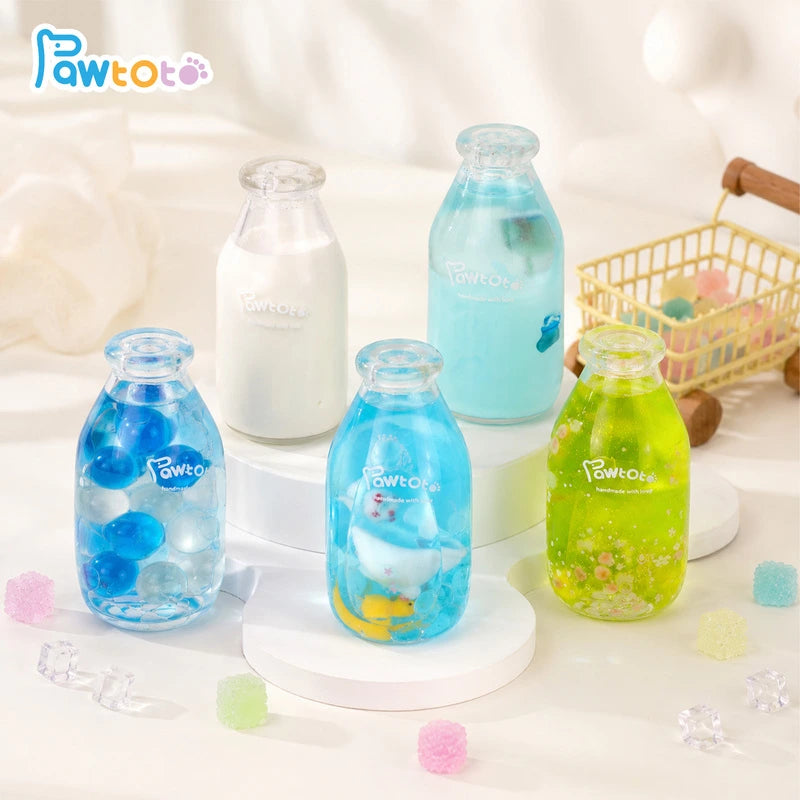 Pawtoto Liquid Glitter Bottle Squishy Toy Handmade Food Grade Silicon Creamy Clay Feel Soft Quick Rebound