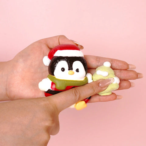 Pawtoto Christmas Penguin Red Squishy Toy Handmade Food Grade Silicon Creamy Clay Feel Soft Quick Rebound