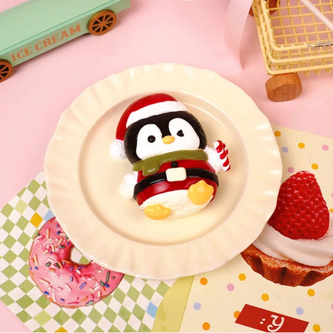 Pawtoto Christmas Penguin Red Squishy Toy Handmade Food Grade Silicon Creamy Clay Feel Soft Quick Rebound