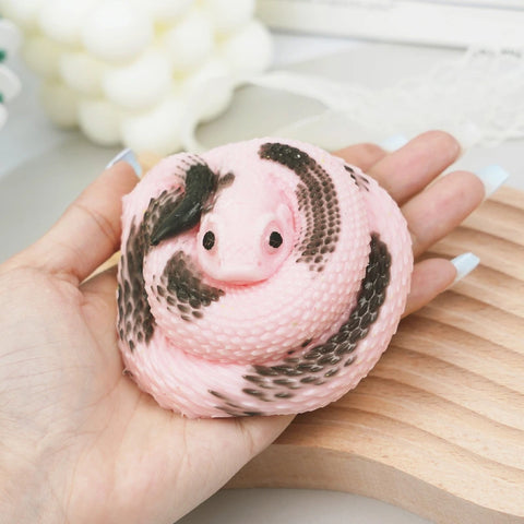 Pawtoto Cute Hognose Snake Pink Squishy Toy Handmade Food Grade Silicon Clay Feel Very Soft Quick Rebound