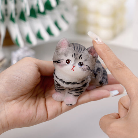 Pawtoto Handmade Flocked Cat Squishy Toy Food Grade Silicon Creamy Clay Feel Soft Quick Rebound