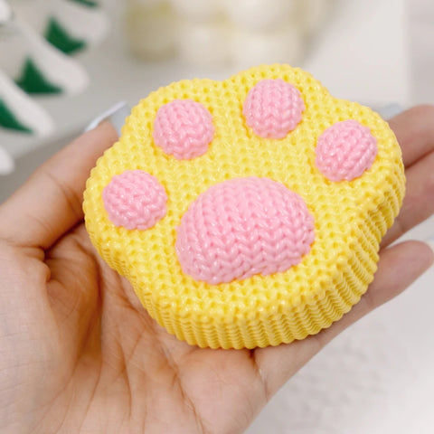 Pawtoto Knitted Cat Paw Yellow Squishy Toy Handmade Food Grade Silicon Creamy Clay Feel Soft Quick Rebound