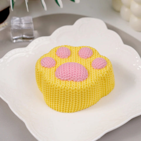 Pawtoto Knitted Cat Paw Yellow Squishy Toy Handmade Food Grade Silicon Creamy Clay Feel Soft Quick Rebound