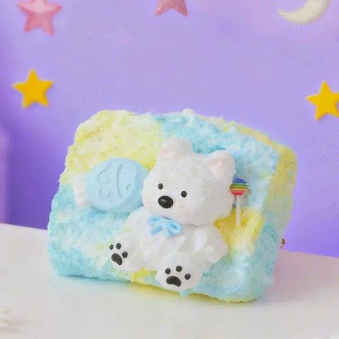 Pawtoto Lime Milk Blue Toast: Puppy & Dried Fish Squishy Toy Handmade Food Grade Silicon Creamy Clay Feel Soft Quick Rebound
