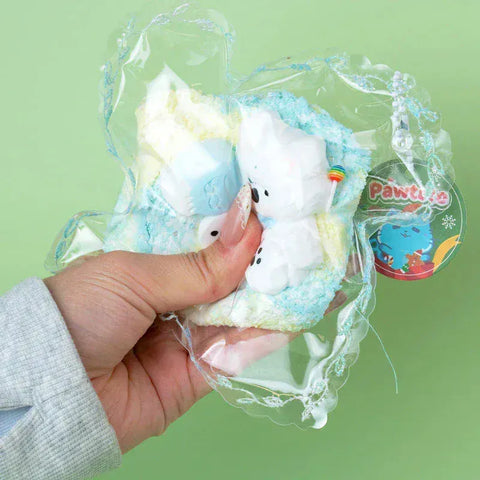 Pawtoto Lime Milk Blue Toast: Puppy & Dried Fish Squishy Toy Handmade Food Grade Silicon Creamy Clay Feel Soft Quick Rebound