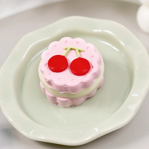 Pawtoto Mini Cherry Cookie Pink Squishy Toy Handmade Food Grade Silicone Creamy Clay Feel Soft Quick Rebound