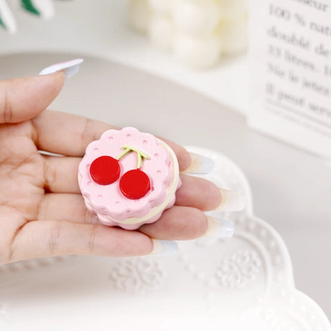 Pawtoto Mini Cherry Cookie Pink Squishy Toy Handmade Food Grade Silicone Creamy Clay Feel Soft Quick Rebound