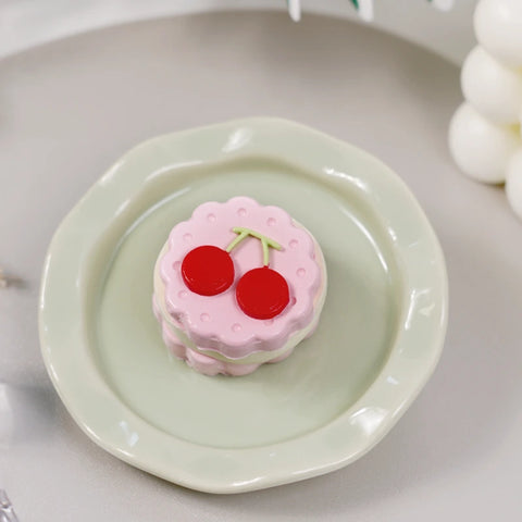 Pawtoto Mini Cherry Cookie Pink Squishy Toy Handmade Food Grade Silicone Creamy Clay Feel Soft Quick Rebound