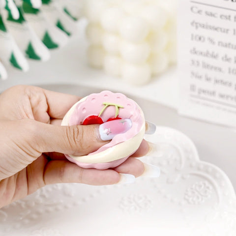 Pawtoto Mini Cherry Cookie Pink Squishy Toy Handmade Food Grade Silicone Creamy Clay Feel Soft Quick Rebound