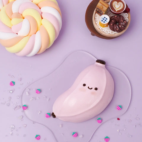 Pawtoto Little Chubby Banana Squishy Toy Handmade Food Grade Silicon Creamy Clay Feel Soft Quick Rebound