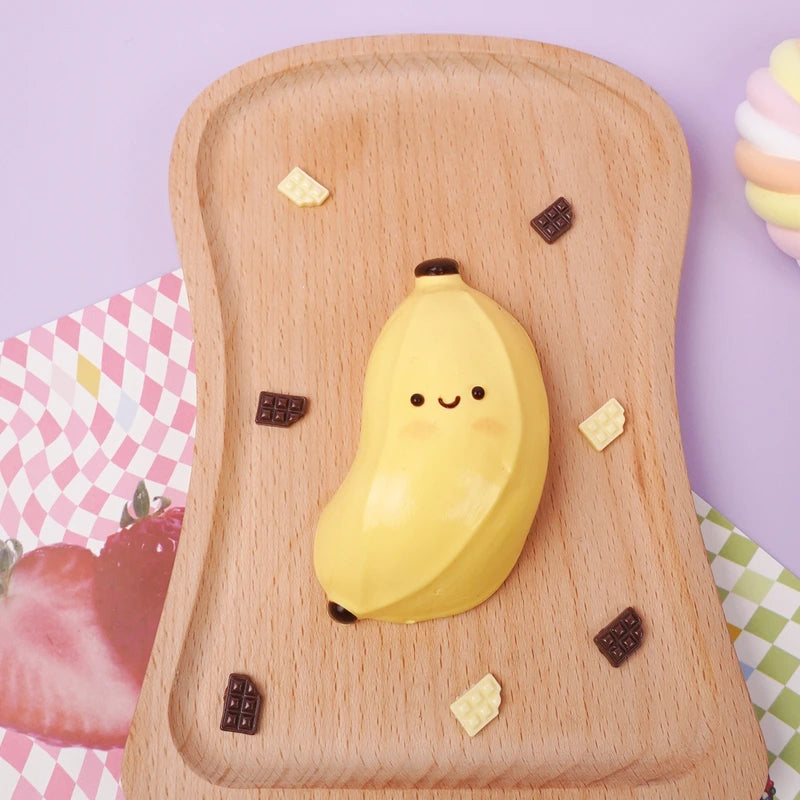 Pawtoto Little Chubby Banana Squishy Toy Handmade Food Grade Silicon Creamy Clay Feel Soft Quick Rebound