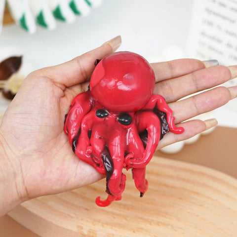 Pawtoto Octopus Red Squishy Toy Handmade Food Grade Silicon Clay Feel Soft Quick Rebound