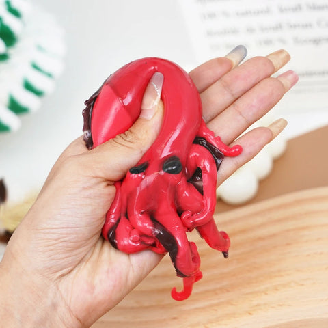 Pawtoto Octopus Red Squishy Toy Handmade Food Grade Silicon Clay Feel Soft Quick Rebound