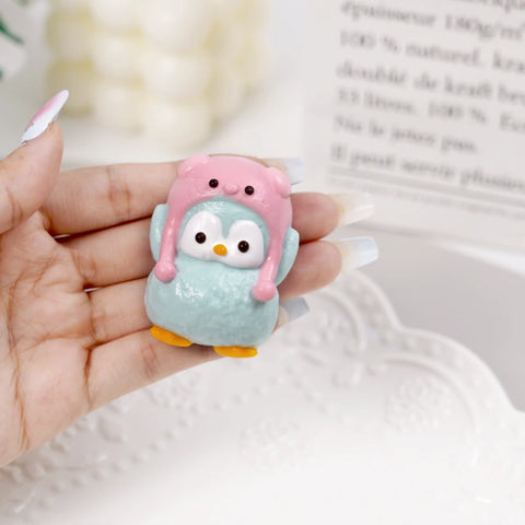 Pawtoto Penguin with Hat Pink Squishy Toy Handmade Food Grade Silicon Creamy Clay Feel Soft Quick Rebound