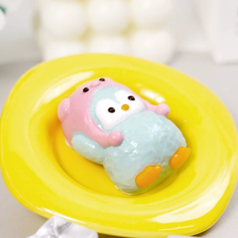 Pawtoto Penguin with Hat Pink Squishy Toy Handmade Food Grade Silicon Creamy Clay Feel Soft Quick Rebound