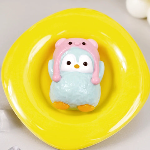 Pawtoto Penguin with Hat Pink Squishy Toy Handmade Food Grade Silicon Creamy Clay Feel Soft Quick Rebound