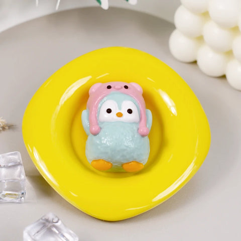 Pawtoto Penguin with Hat Pink Squishy Toy Handmade Food Grade Silicon Creamy Clay Feel Soft Quick Rebound