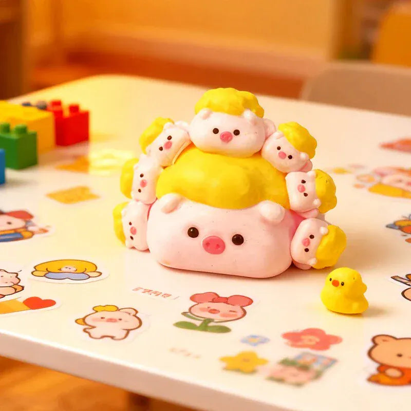Pawtoto 豚のお母さんと7匹の子豚のスクイーズおもちゃ 手作り食品グレードシリコン クリーミー粘土 柔らかくて素早く反発する