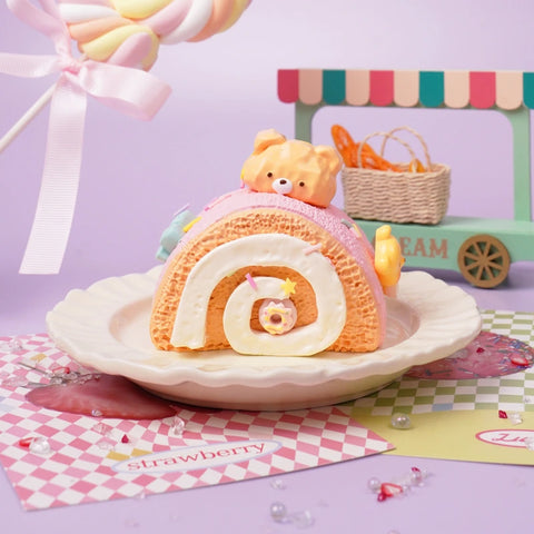 Pawtoto Pink Bear Swiss Roll Squishy Toy Handmade Food Grade Silicon Creamy Clay Feel Soft Quick Rebound