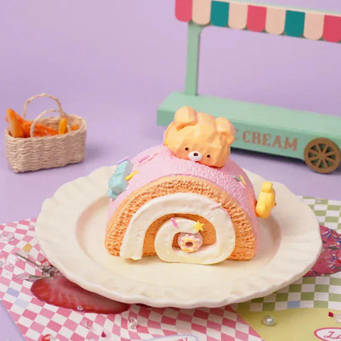 Pawtoto Pink Bear Swiss Roll Squishy Toy Handmade Food Grade Silicon Creamy Clay Feel Soft Quick Rebound