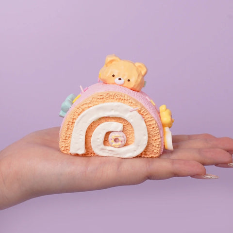 Pawtoto Pink Bear Swiss Roll Squishy Toy Handmade Food Grade Silicon Creamy Clay Feel Soft Quick Rebound