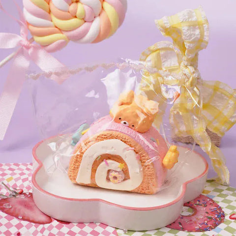 Pawtoto Pink Bear Swiss Roll Squishy Toy Handmade Food Grade Silicon Creamy Clay Feel Soft Quick Rebound