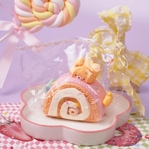 Pawtoto Pink Bear Swiss Roll Squishy Toy Handmade Food Grade Silicon Creamy Clay Feel Soft Quick Rebound