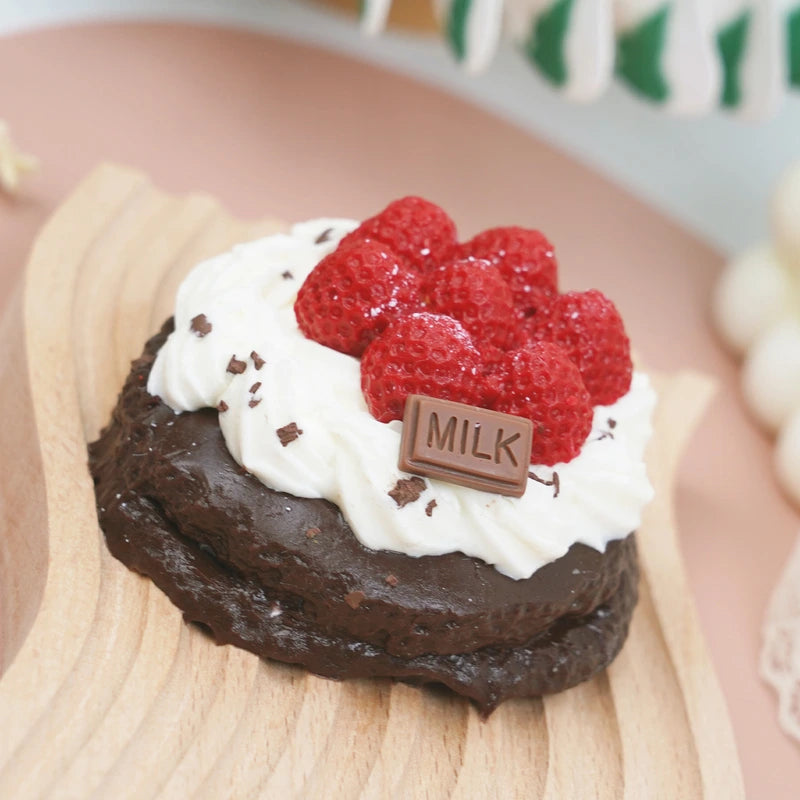 Pawtoto Realistic Chocolate Raspberry Cake Red Squishy Toy Handmade Food Grade Silicon Creamy Clay Feel Soft Quick Rebound