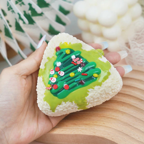 Pawtoto Realistic Christmas Rice Triangle Green Squishy Toy Handmade Food Grade Silicon Creamy Clay Feel Firm Soft Quick Rebound