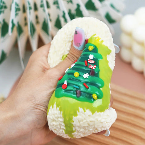Pawtoto Realistic Christmas Rice Triangle Green Squishy Toy Handmade Food Grade Silicon Creamy Clay Feel Firm Soft Quick Rebound