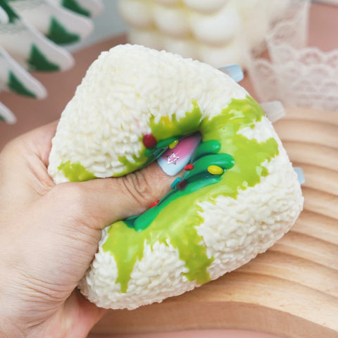 Pawtoto Realistic Christmas Rice Triangle Green Squishy Toy Handmade Food Grade Silicon Creamy Clay Feel Firm Soft Quick Rebound