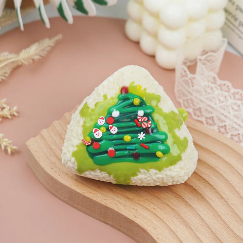 Pawtoto Realistic Christmas Rice Triangle Green Squishy Toy Handmade Food Grade Silicon Creamy Clay Feel Firm Soft Quick Rebound