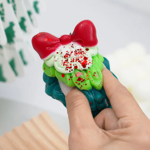 Pawtoto Realistic Christmas Tree Cake Green Squishy Toy Handmade Food Grade Silicon Creamy Clay Feel Firm Soft Quick Rebound