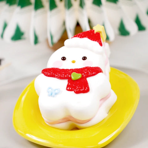 Pawtoto Snowy Doll White Red Squishy Toy Handmade Food Grade Silicon Creamy Clay Feel Soft Quick Rebound