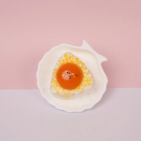 Pawtoto Triangular Rice Ball with Runny Egg Yolk Squishy Toy Handmade Food Grade Silicon