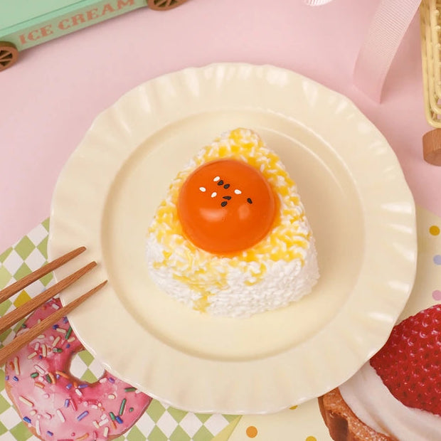 Pawtoto Triangular Rice Ball with Runny Egg Yolk Squishy Toy Handmade Food Grade Silicon